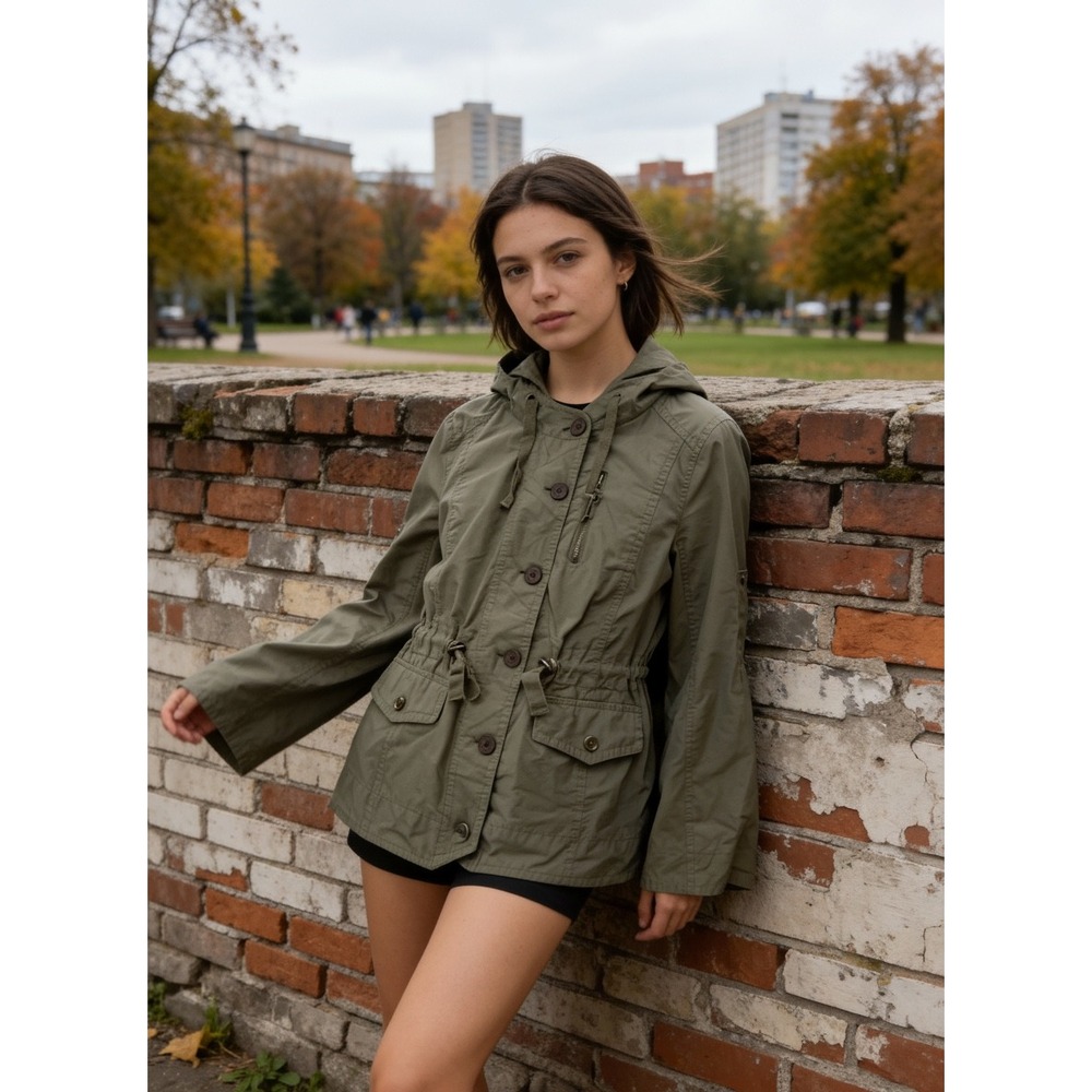 ana by a new approach Olive Green Hooded Utility Jacket Women's Medium